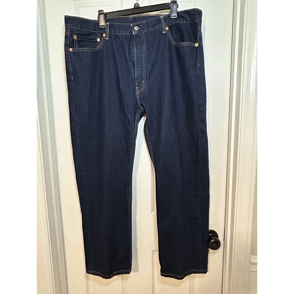 Levis 505 Jeans Mens 42X30 Blue‎ Dark Wash Cotton Stretch Straight Fit Workwear